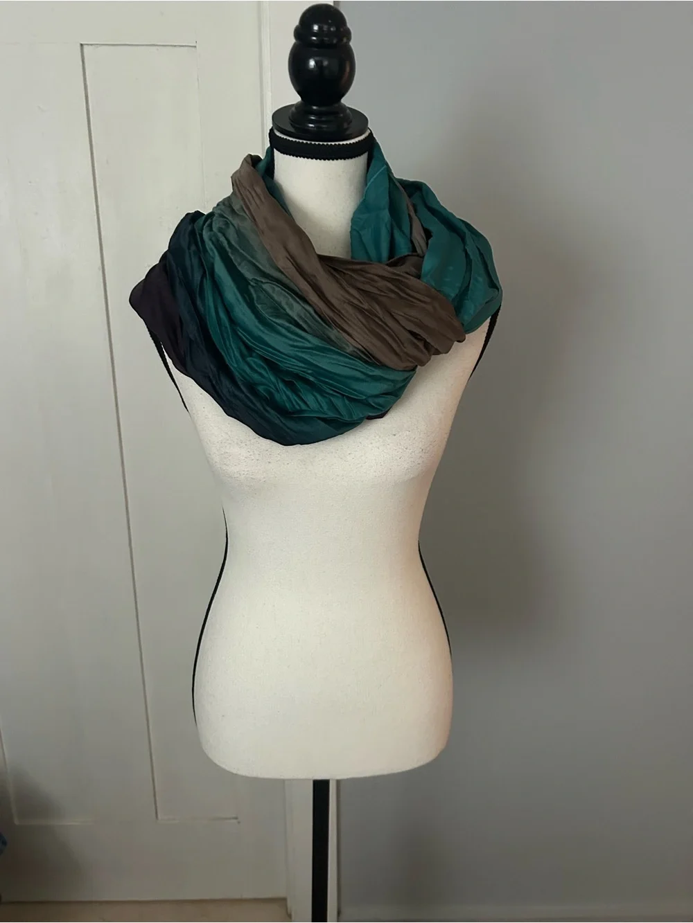 Nordstrom Multi-Tone Crinkle Infinity Scarf - Teal, Forest Green & Earthy Brown